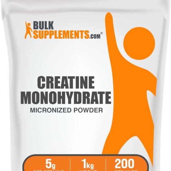 BulkSupplements.com Creatine Monohydrate Powder - Creatine Supplement, Micronized Creatine 1kg, Creatine Powder - Unflavored & Gluten Free, 5g (5000mg) per Servings, 1kg (2.2 lbs) (Pack of 1)