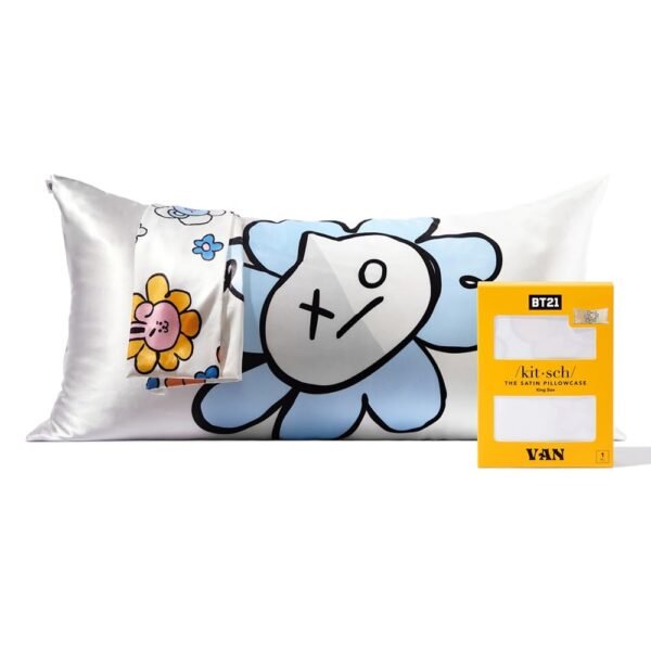 Kitsch x BT21 Satin Pillowcase with Zipper for Hair and Skin, Softer Than Silk Pillow Cases King, Cooling Pillow Covers, Machine Washable, Wrinkle-Free, Smooth Satin Pillow Cases King Size 19x36, Van